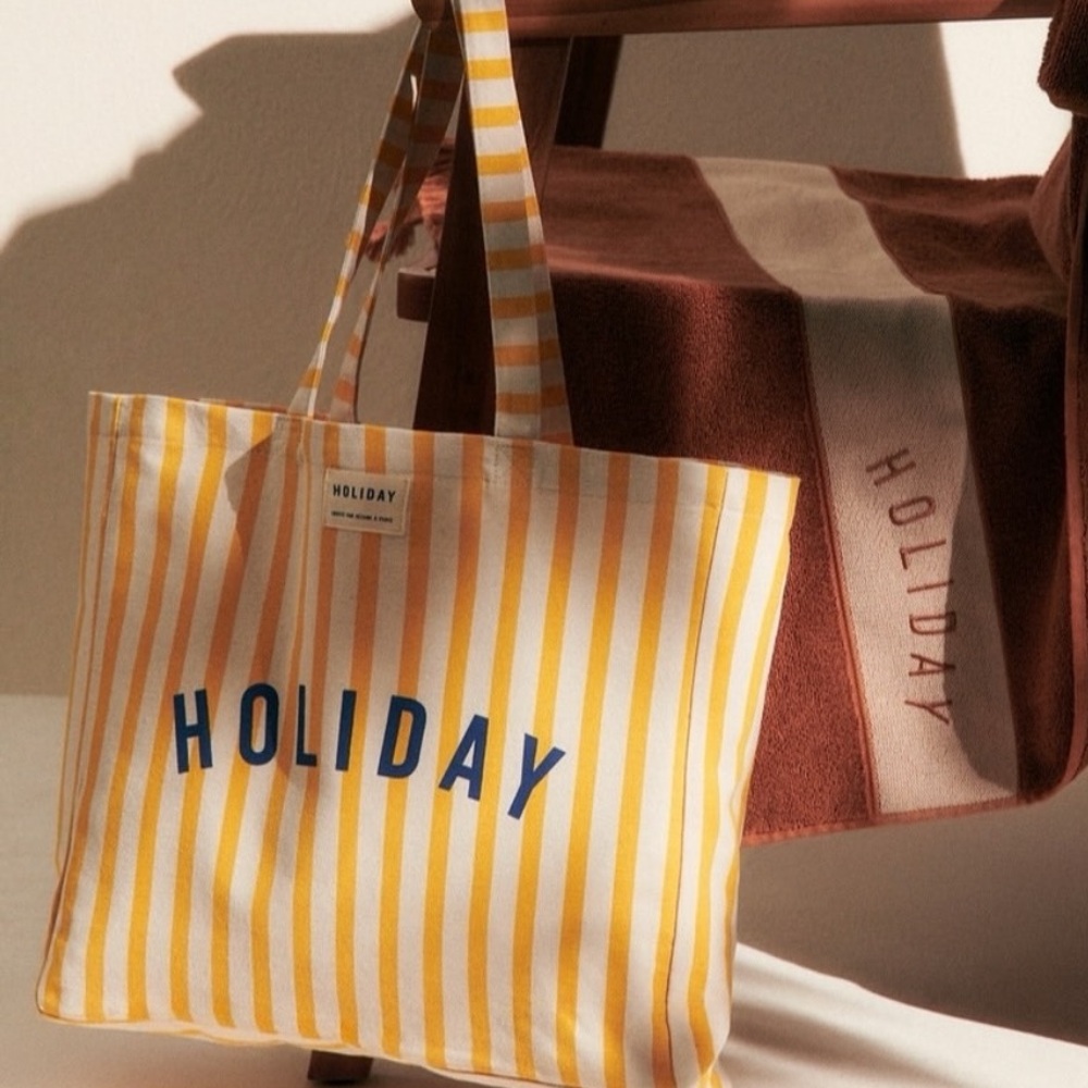 ☀️⛱️Limited Edition Sezane X Holiday Striped Tote Bag in Yellow/White